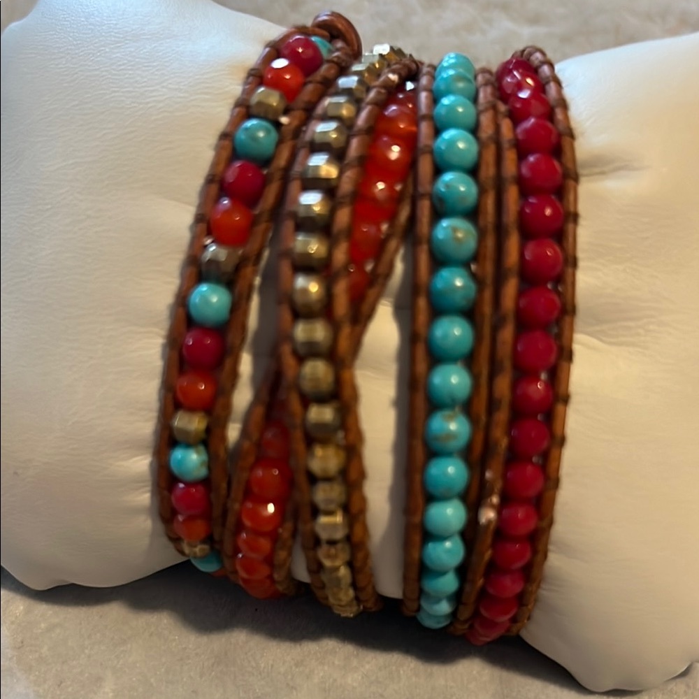 Chan Luu Red and Blue Beaded Wrap Bracelet